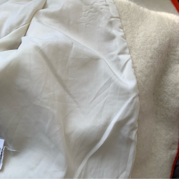 Pushbutton Boucle Cream With Orange Trim Snap Button Collarless Blazer Large - Picture 9 of 12